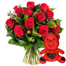 Red Roses with Teddy
